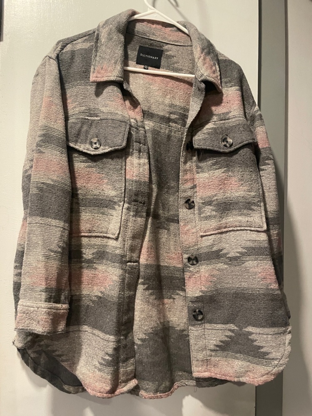 Dictionary Gray & Pink Patterned Aztec Jacket size sm/md